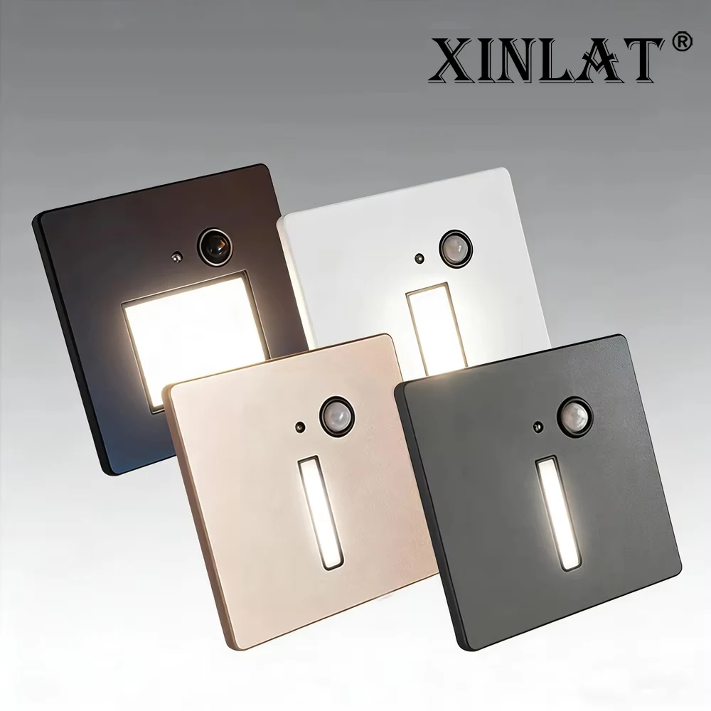 Indoor Wall Lamp Stair Light with Motion Sensor Recessed Led Step Nightlights PIR Detect Bathroom Footlight Foyer Kitchen XINLAT