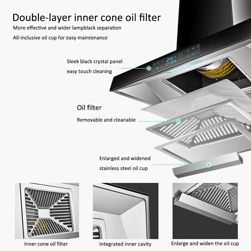 Wall Mount Smart Kitchen 24 36 Inch Range Hood Cooktop Extractor Fan Hood Black Cooktop Hood