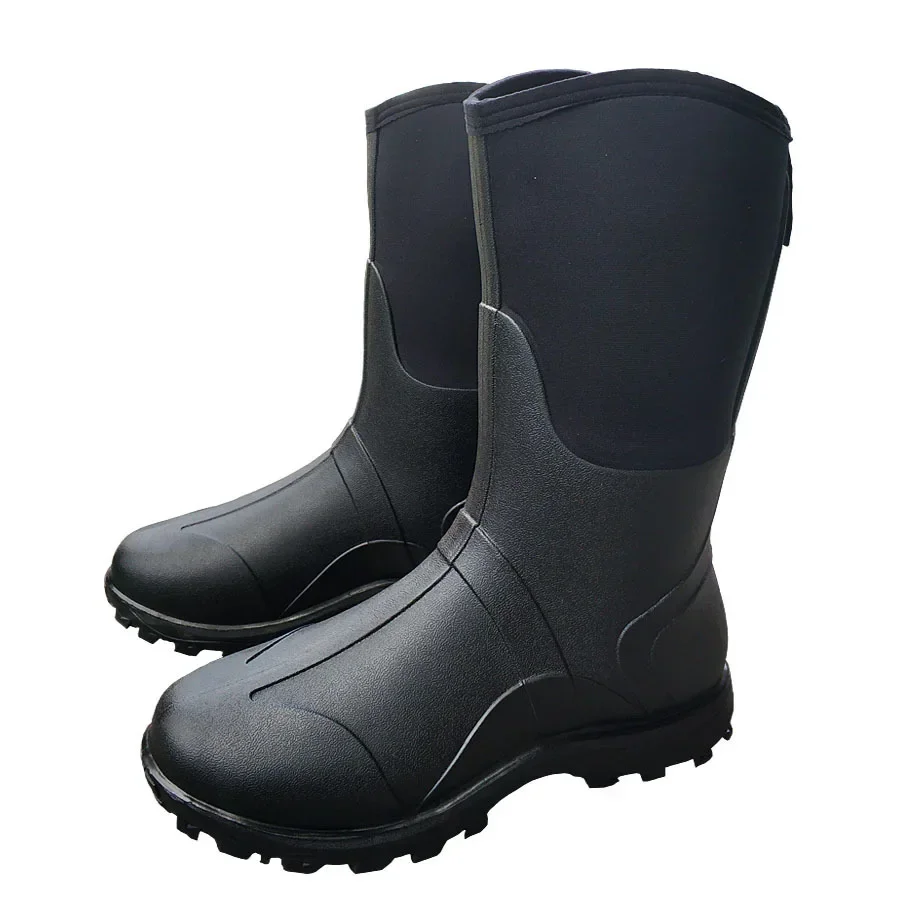 New Men\'s Niu Brang Mid Tube Rain Boots Water Shoes and Rain Shoes for Warmth and Warmth