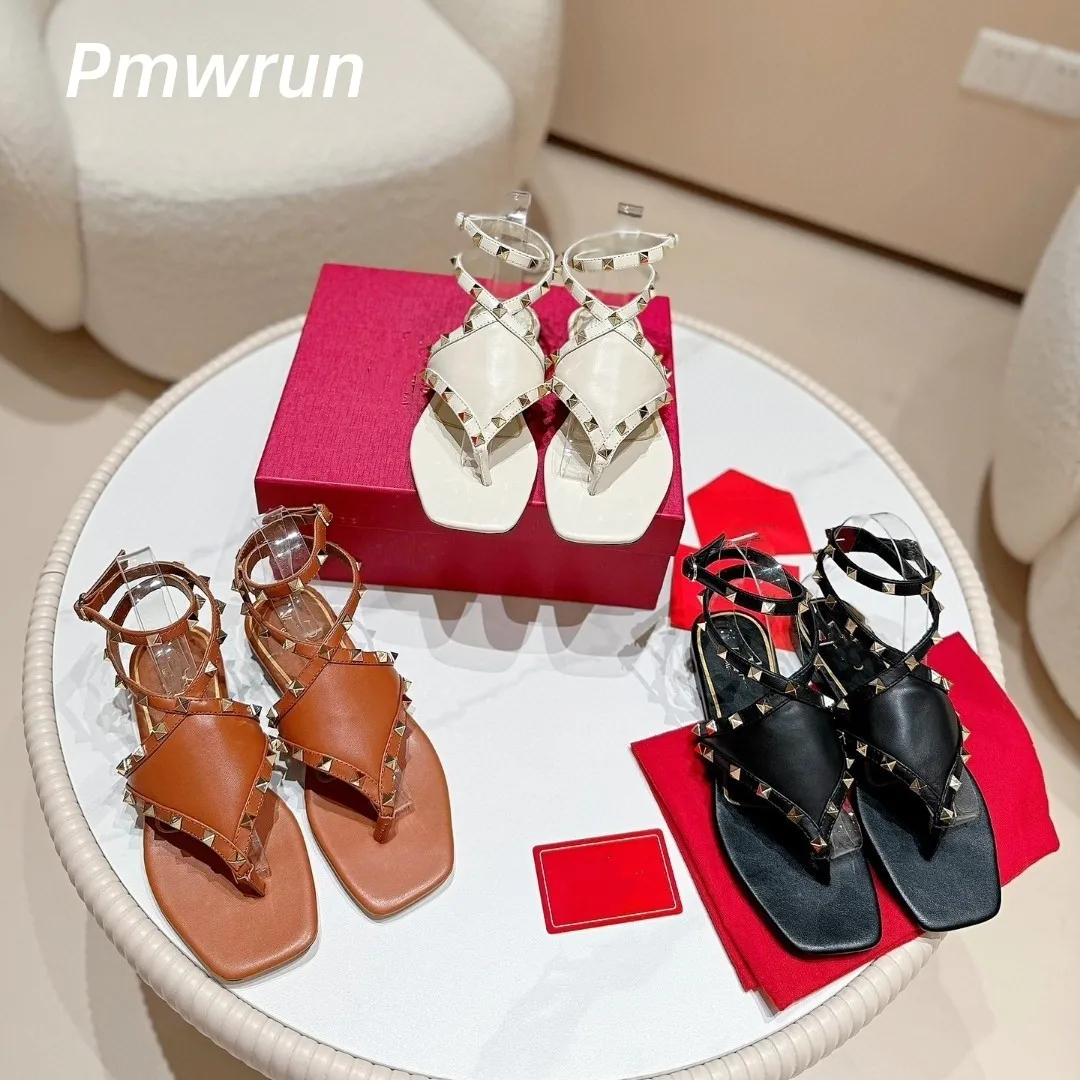 2024 new women's summer sandals with willow nail open toe flat with Roman sandals women's everything a line buckle flat lady