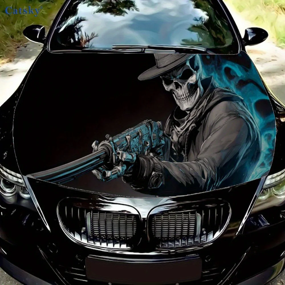 

Skull Gunman Art Car hood decals, car cover decorative stickers, and vinyl wraps for cars, SUVs and trucks. Self-adhesive, water
