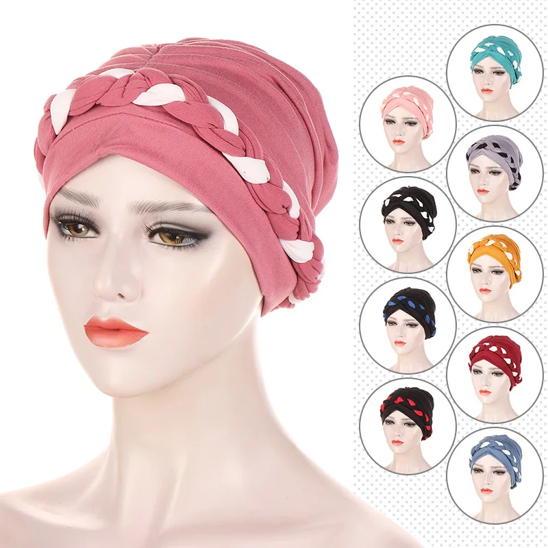 

Women's Velvet Braid Headband Hat Color Blocking Muslim Headband Fashion Home Beauty Salon Hood Chemotherapy Hair Loss Hat