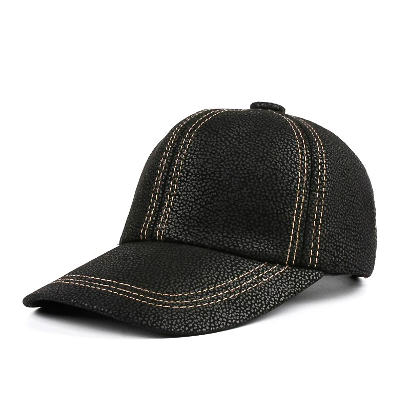 Retro  Autumn Genuine Leather Baseball Caps Men Male Casual Checkered Suture Single Dome Hat Hombre Hockey/Golf Yellow Gorras