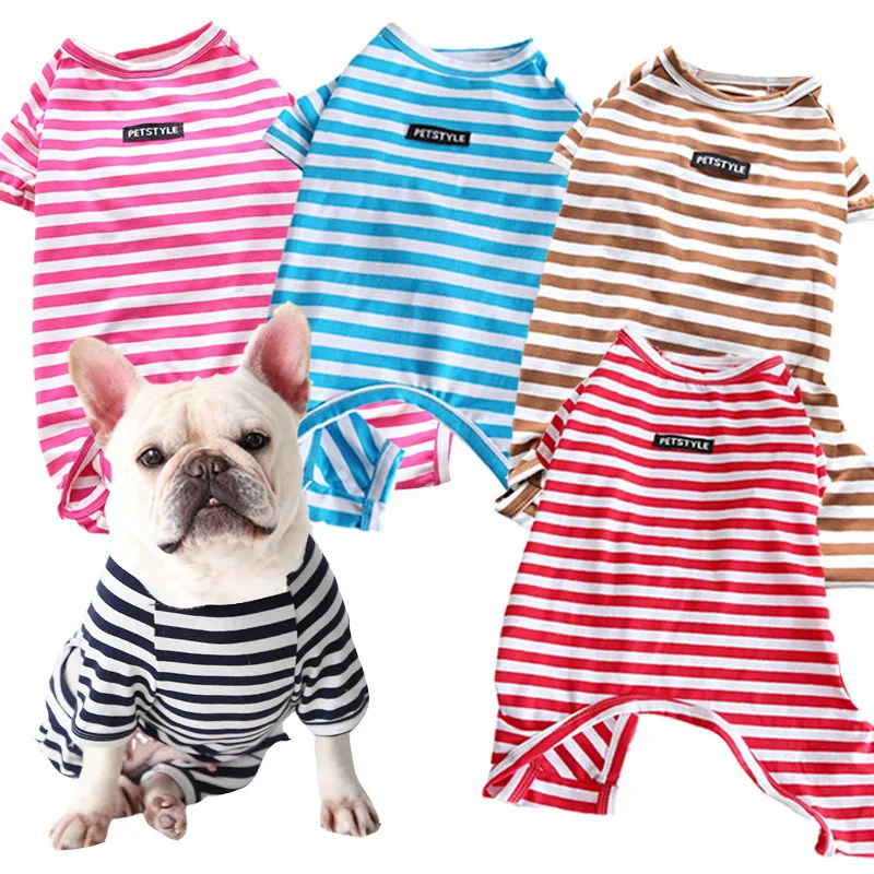 

Mutihome Bulldog Buddy Dog Corgi Dog Stripe Pure Color Pajamas Cotton Four Legged Clothing Fat Dog Clothing Pet Supplies
