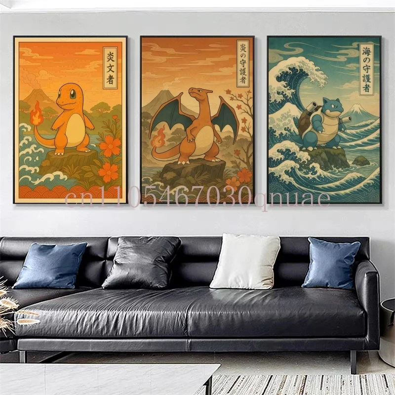 

Cartoon Anime Poster Pokemon Pokémon Charmander Bulbasaur Watercolor Art Kids Room Decoration Wall Hanging Painting Kids Gift