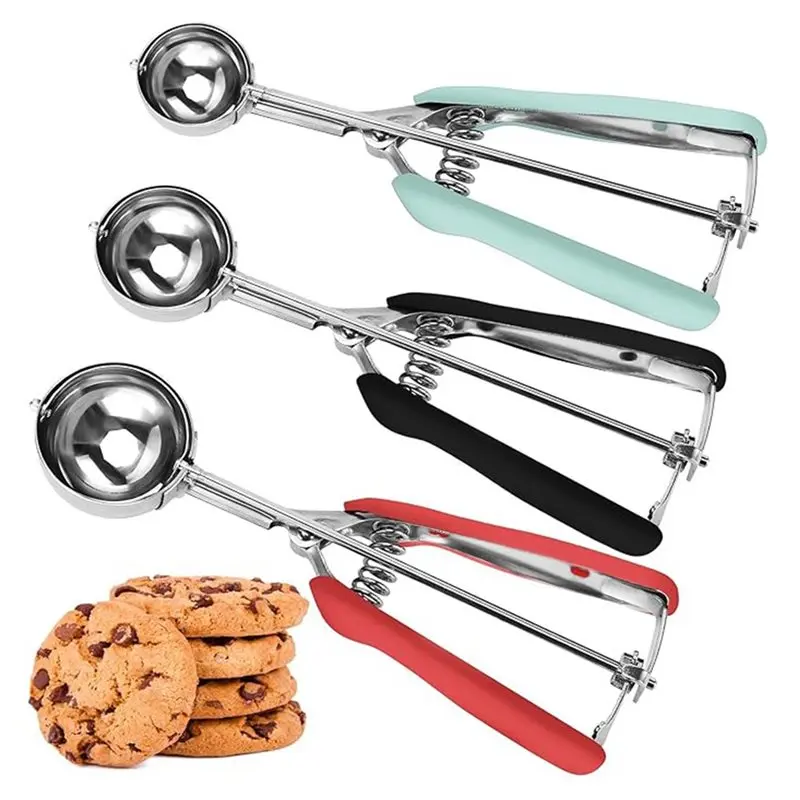 2026 New 1set/3Pcs Cookie Scoop, Ice Cream Scoop, Cookie Scoops for Baking, Stainless Steel Cookie Scooper for Baking Fruit Spoo
