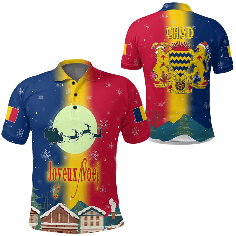تشاد العلم خريطة ثلاثية الأبعاد طباعة قمصان بولو للرجال الملابس عادية قميص رياضي الشعار الوطني المحملة قميص بولو الذكور قصيرة الأكمام بلايز