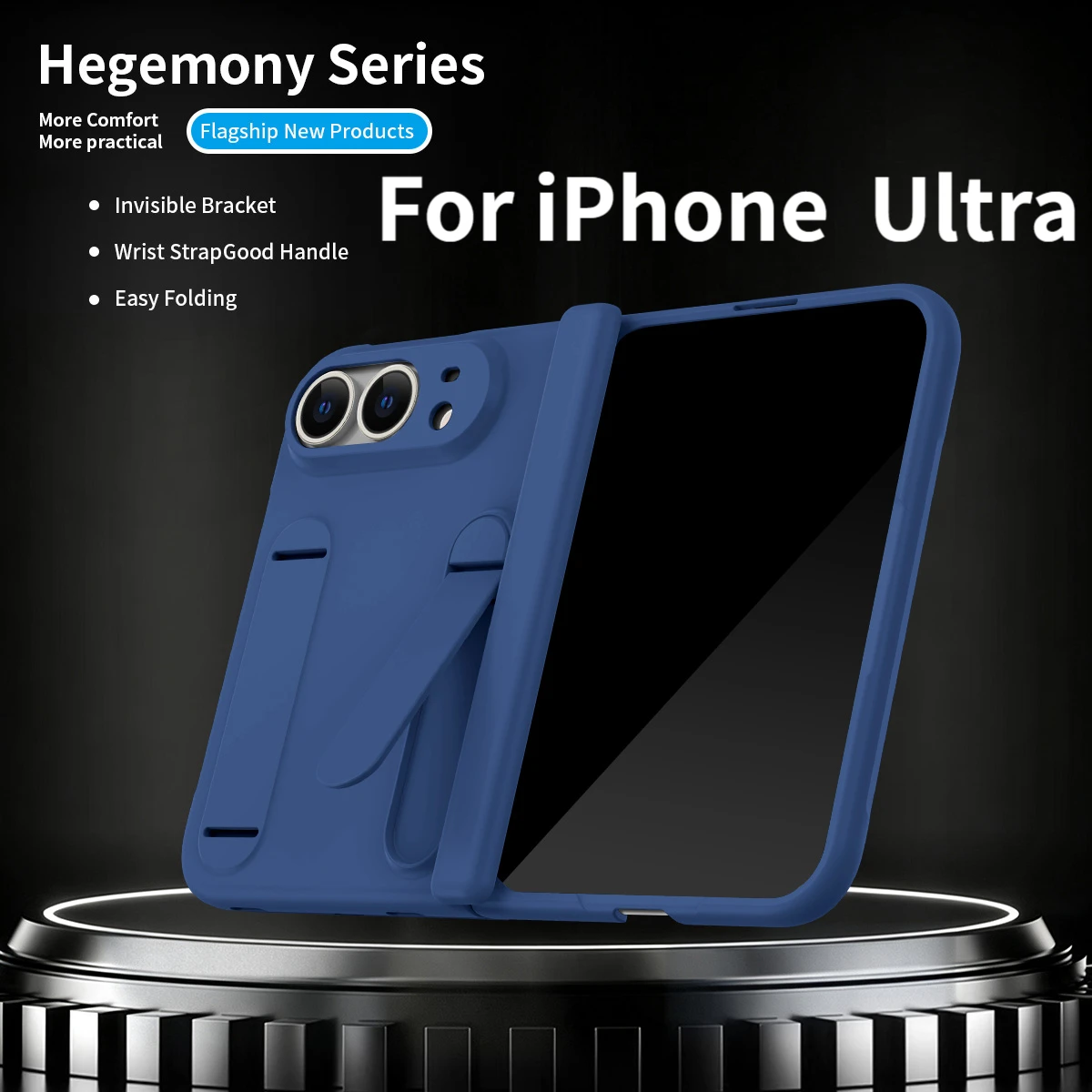 New For iPhone Duo  Ultra Premium Fashion Skin-Feel Silicone Phone Case With Wrist Strap Kickstand Full Camera Shockproof Cover