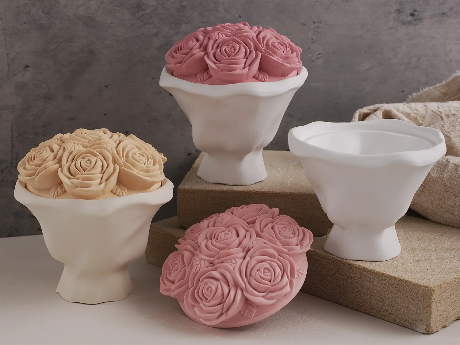 3D Rose Vorratsglas Silikonform DIY Valentinstag Hochzeitsgeschenk mit Deckel Aufbewahrungsbox Epoxid Gips Zement Kerze Tasse Form