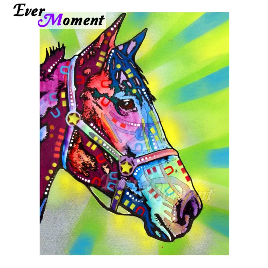 Ever Moment Diamond Painting Colorful Horse Light Needlework Artwork Hobby Picture Rhinestone 5D DIY Diamond Embroidery ASF1737