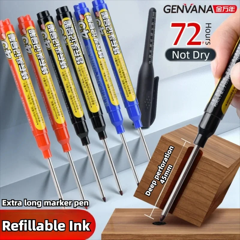 

45 мм водонепроницаемые маркеры с глубокими отверстиями, длинный наконечник, плотник, многоцелевые ручные инструменты для деревообработки, черные/синие/красные чернила