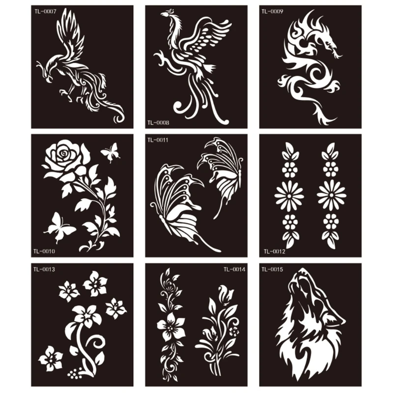 Hennas Temporary Tattoos Stencils Glitter Tattoos Sticker for Women Men