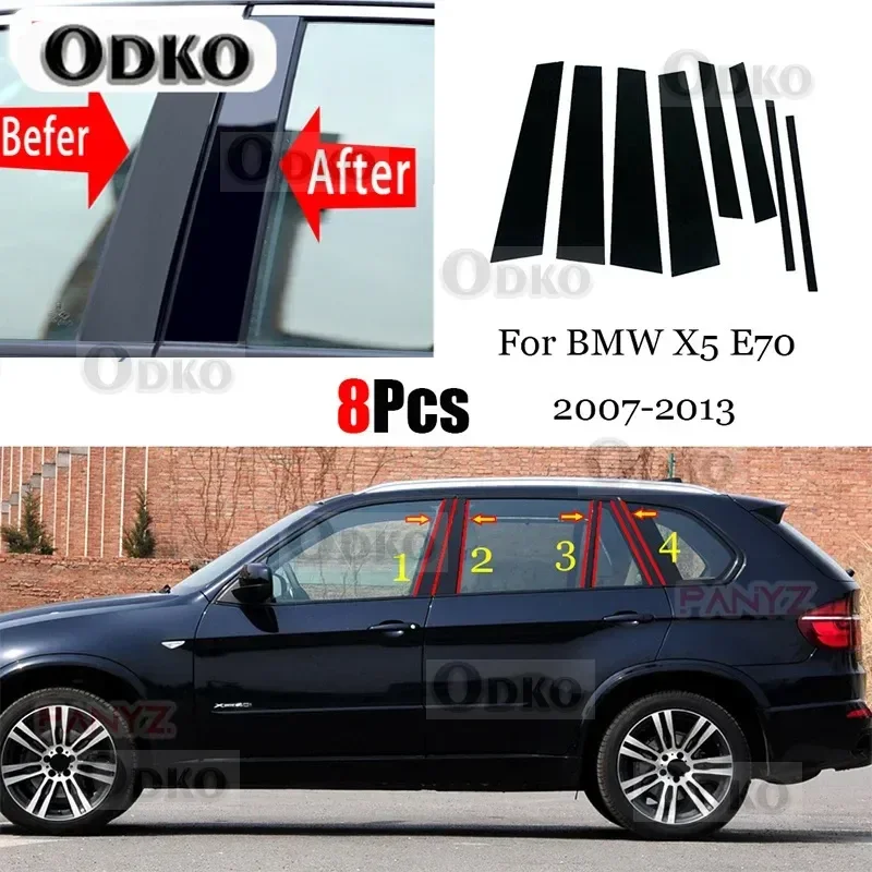 

8PCS Polished Pillar Posts Fit For BMW X5 E70 2007 2008 2009 2010 2011 2012 2013 Window Trim Cover BC Column Sticker