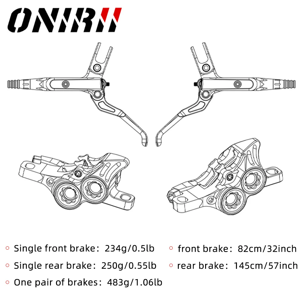 ONIRII New M4 Hydraulic Disc Brake MTB AM HD 820/1450mm CNC Mountain Clamp Brakes 4 Piston Bicycle Brake Tech Mineral Oil AM