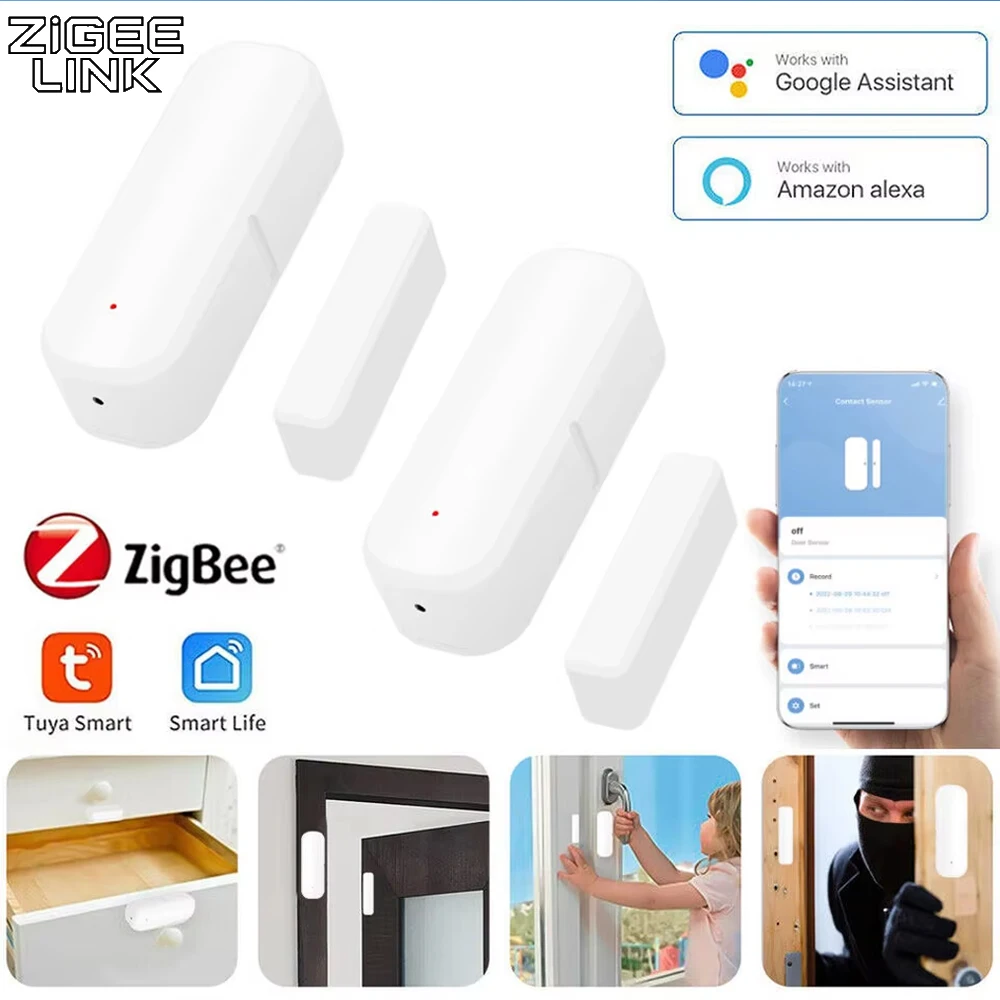 Tuya Zigbee Door Window Sensor Smart Security Alarm Open Closed Detectors Home Anti-theft Door Contact Sensor Google Home Alexa