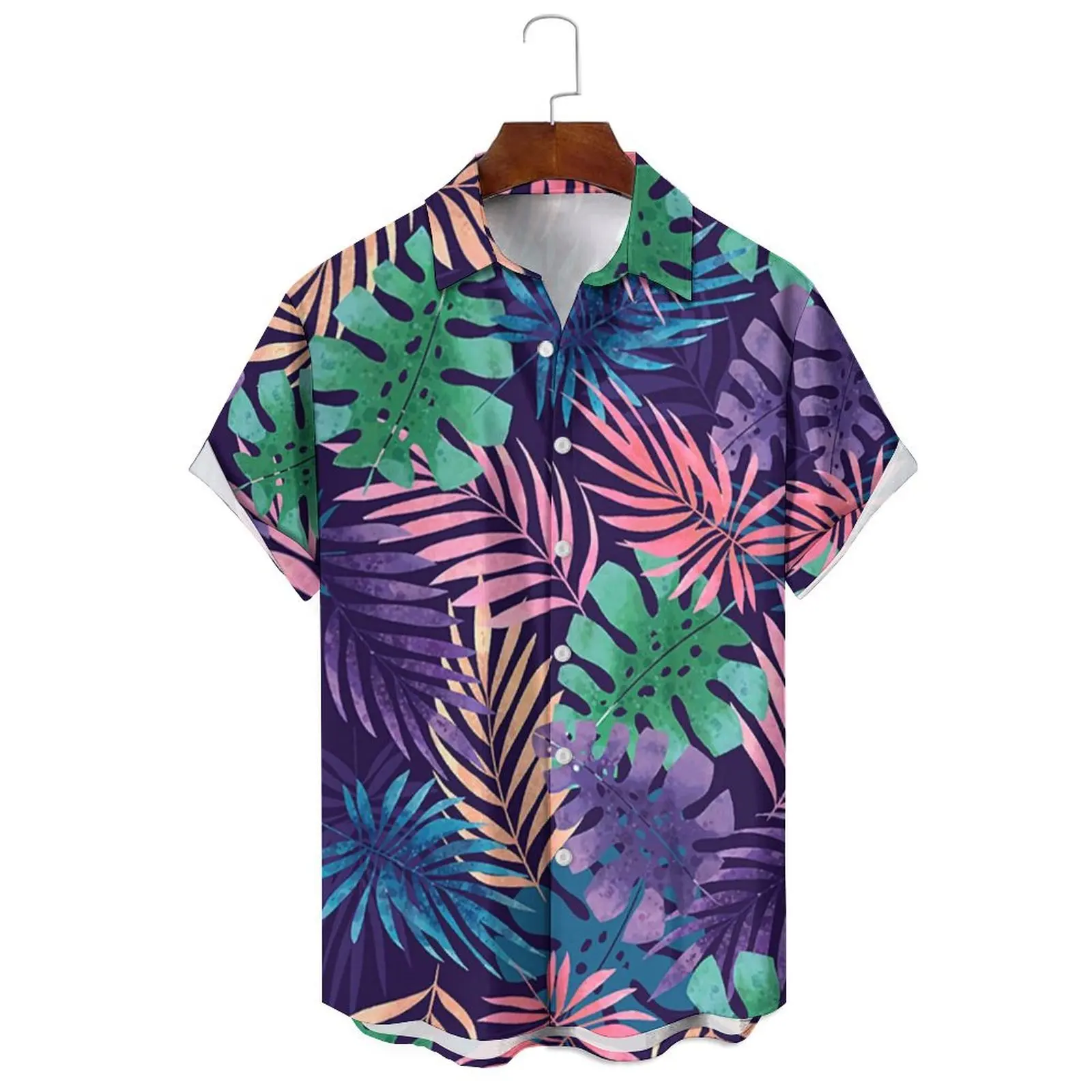 

Summer 3D Printed Color palms Leaf Button-up Shirt NEW Men's Fashion Casual Hawaiian Shirt Plus Size Short Sleeve Shirt Unisex