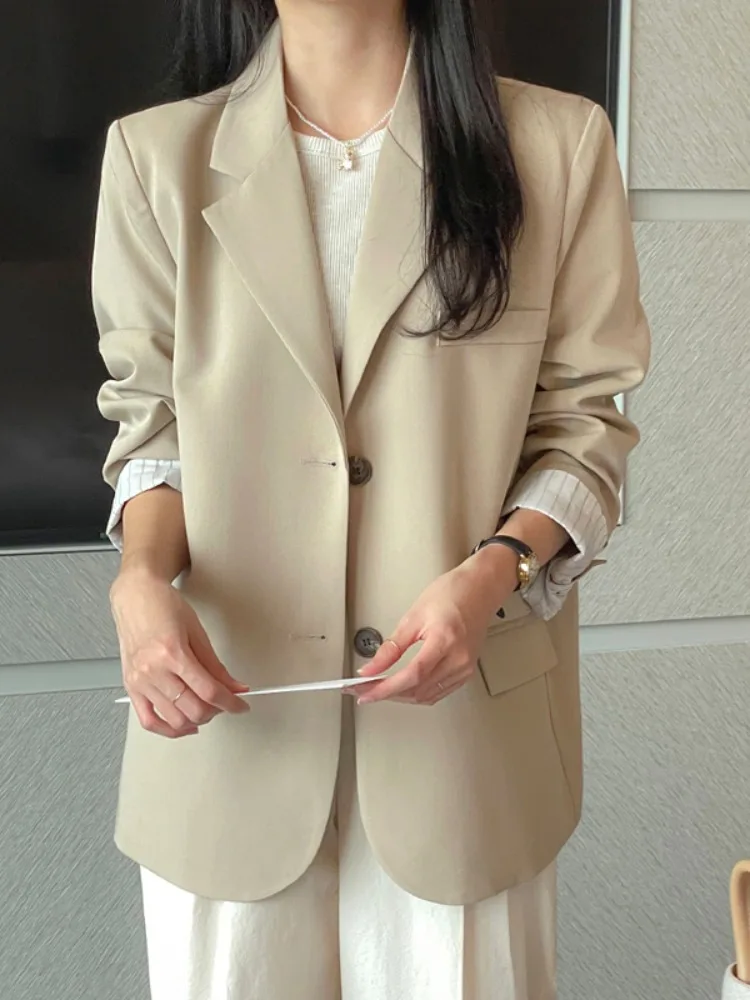 

Chic Vintage Autumn Long Sve Suit Jaet Casual Loose Versatile Lapel Single Row Two Buttons Ele Women's Outerwear