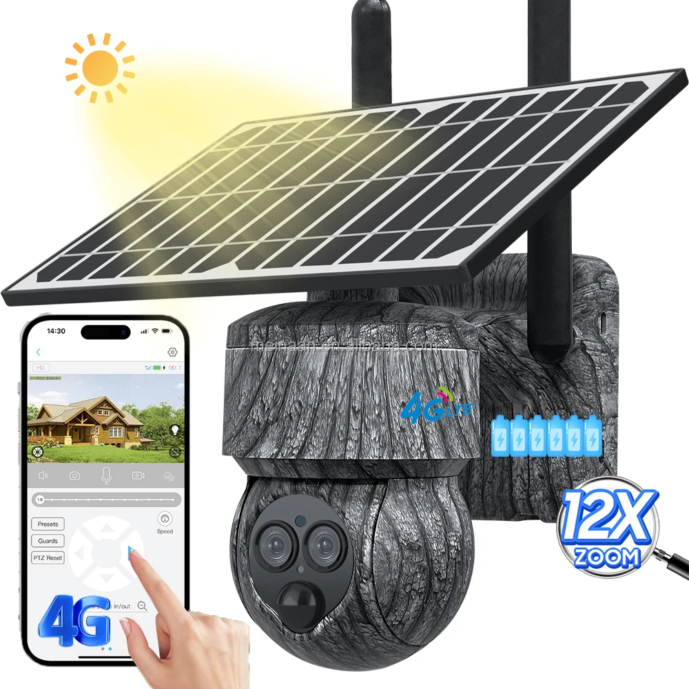 6MP Ubox التمويه 12X التكبير 4G بطاقة SIM اللاسلكية كاميرا مراقبة بالطاقة الشمسية PTZ عدسة مزدوجة CCTV الأمن في الهواء الطلق 4G كاميرا تعمل بالطاقة الشمسية #1