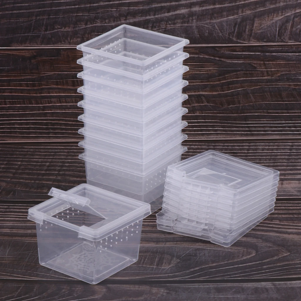 10x Feeding Box Reptile Cage Hatching Container Rearing Tank Clear Reptile Vivarium Terrarium Insect Rearing Box Food Feeding