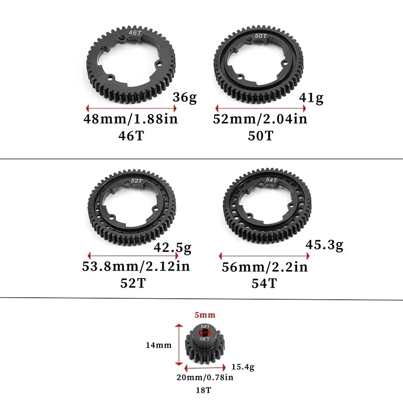 الصلب 46T 50T 52T 54T حفز والعتاد مع M1 18T ترس 6447 6449 ل Traxxas 1/5 X-Maxx 1/7 XO-1 1/10 Maxx 1/10 E-REVO 2.0V