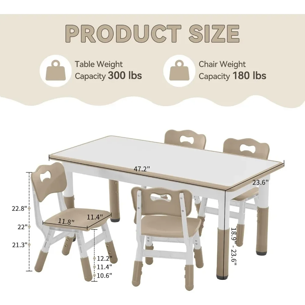 Kids Study Table and Chairs Set, Height Adjustable Toddler Table and Chair Set  Graffiti Desktop