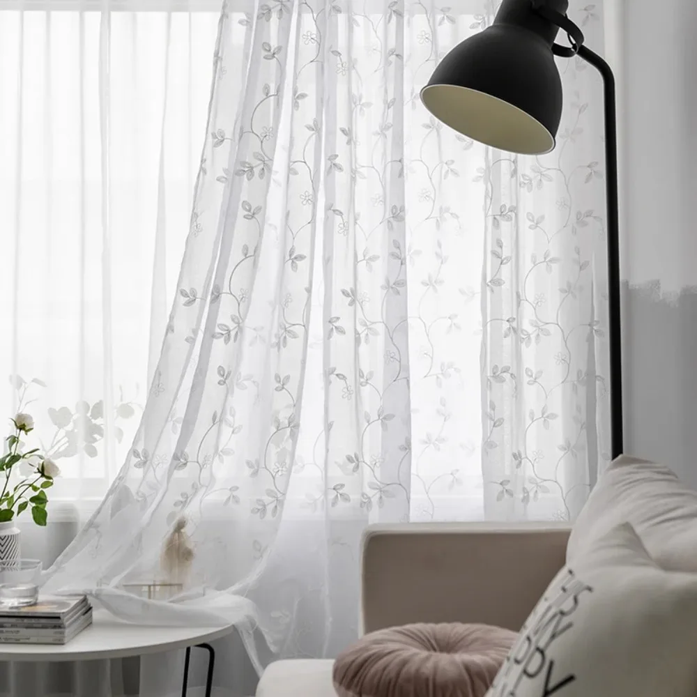 

White Tulle Curtain Embroidered Gauze Cloth Voile Curtains for Living Room Bedroom Livingroom