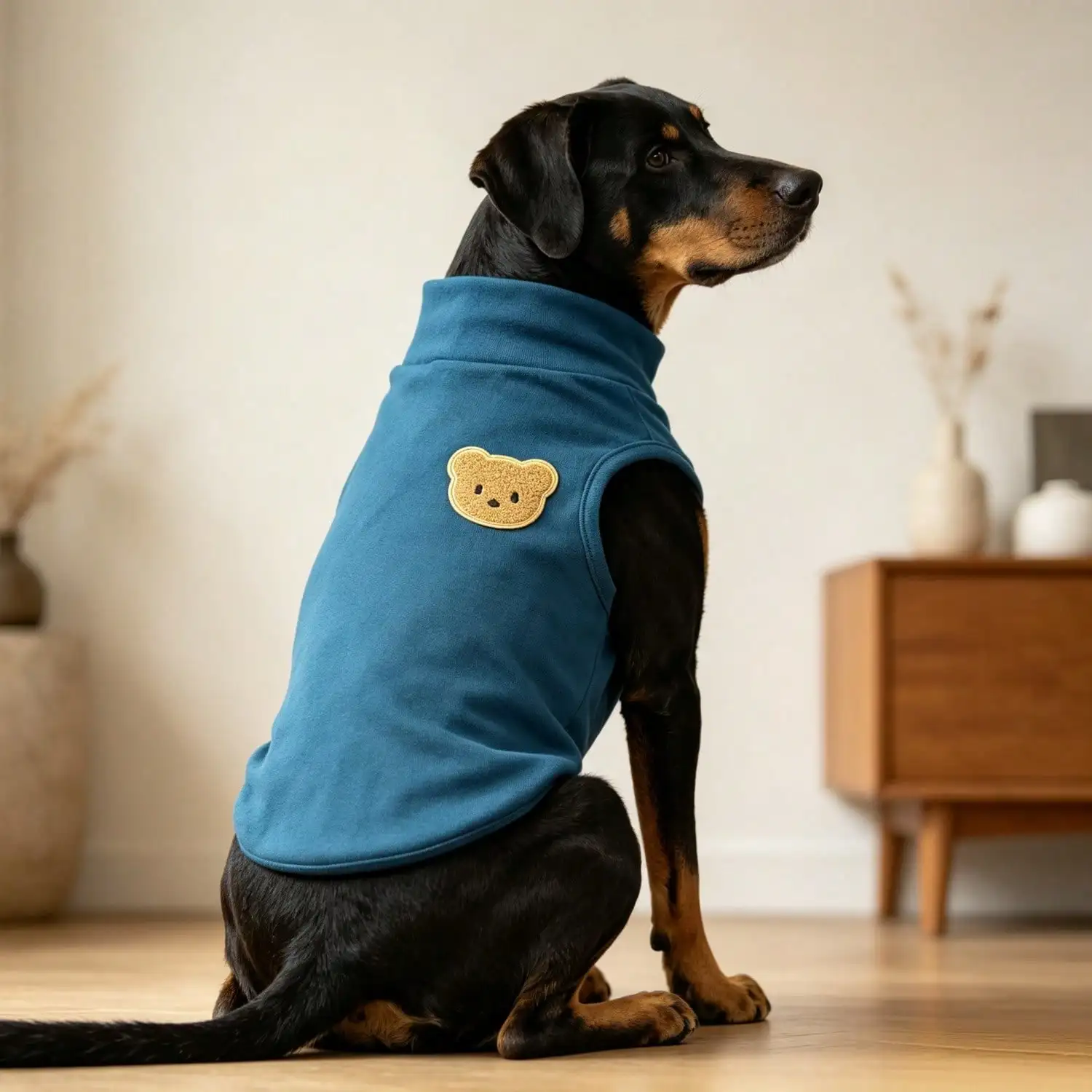 Ärmelloses Rollkragen-Hundeweste für große Hunde, weiche Strickkleidung für Haustiere mit niedlichem Bären-Applikationsaufnäher, warmes Hausoutfit – Detail 33