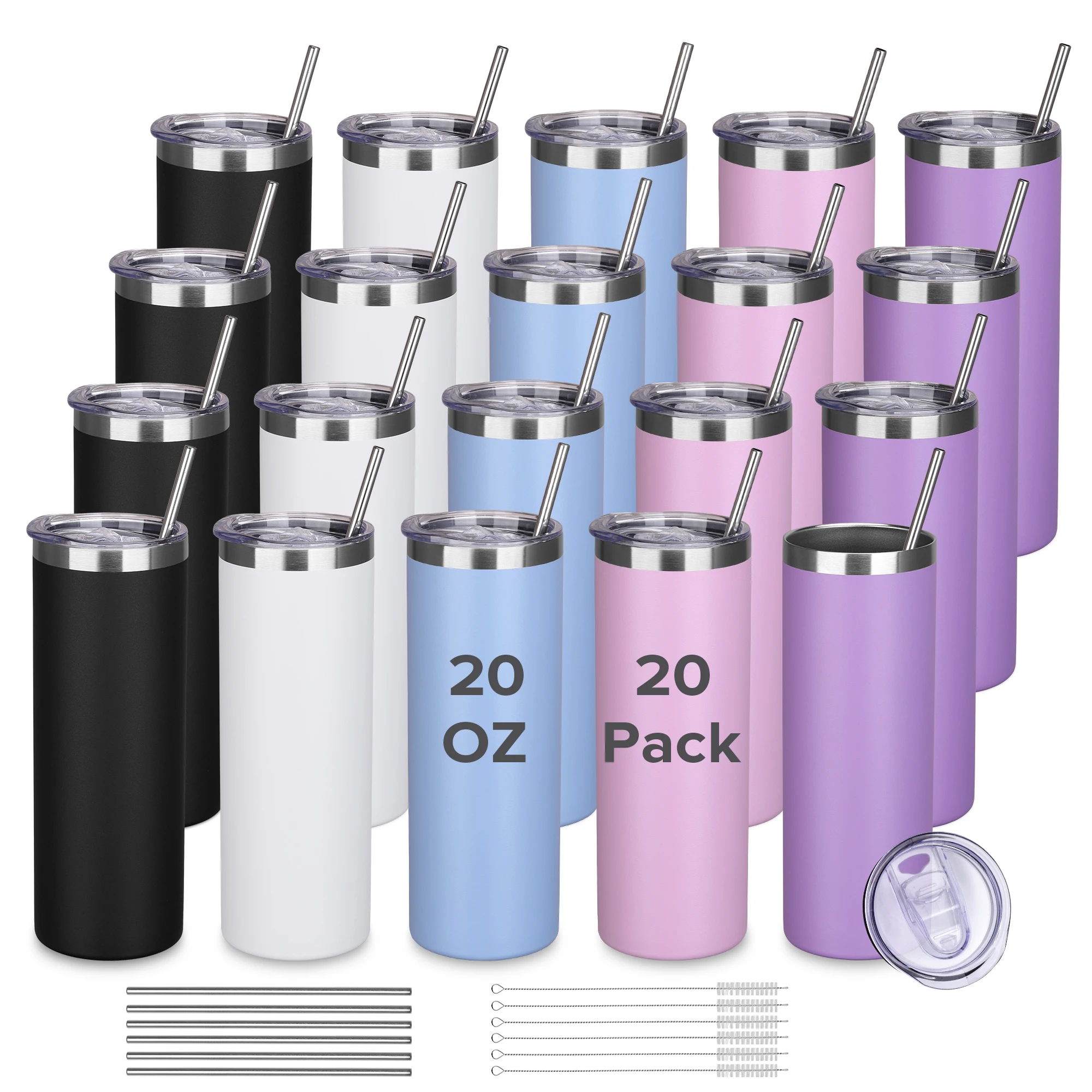 

20 упаковок, 20 унций тонкого стакана с порошковым покрытием из нержавеющей стали, изолированного тонким стаканом, с крышкой и соломинкой, для лазерной гравировки, подарок своими руками