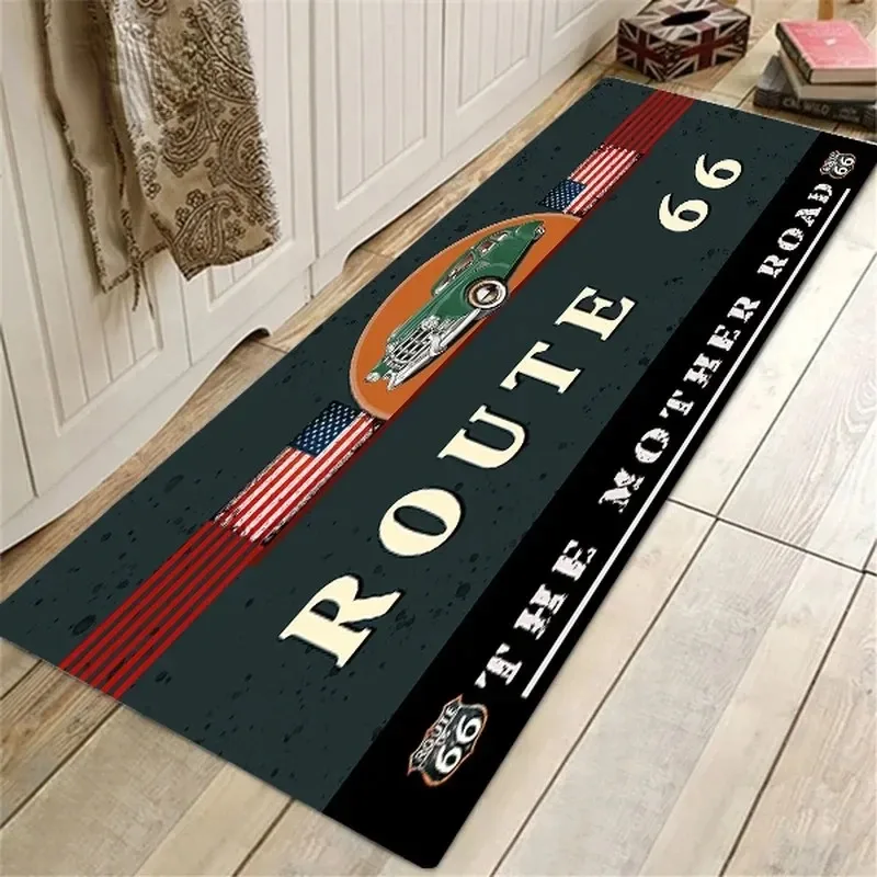 Route 66 Design Küchen-Bodenmatte für Wohnzimmer, Eingang, Fußmatte, Teppich, Schlafzimmer, Teppiche, Badezimmer, rutschfeste Matte, Fußpolster, Heimdekoration