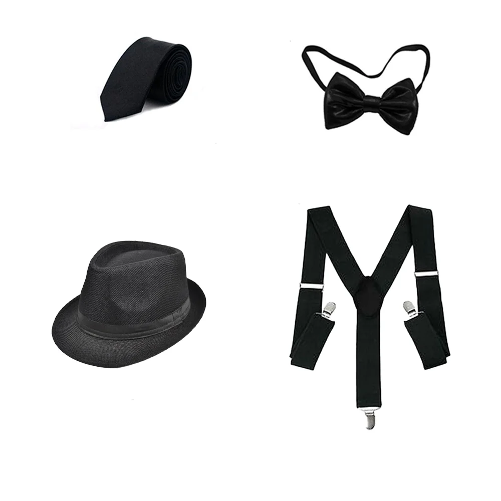 

Men's 1920s Gatsby Costume Set, Fedora Hat Bow Tie Suspenders, Roaring 20s Gangster Outfit for Christmas Halloween Cosplay Prop