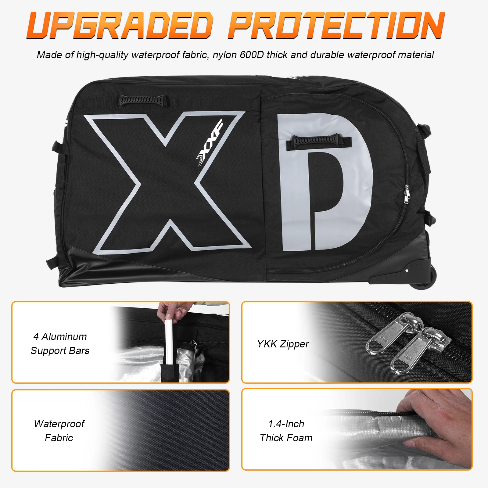 

Oversized Capacity Bikes Box With Wheels for Air Flights Bike Transport Equipment Waterproof Wheel Protection Tubes & Zippers