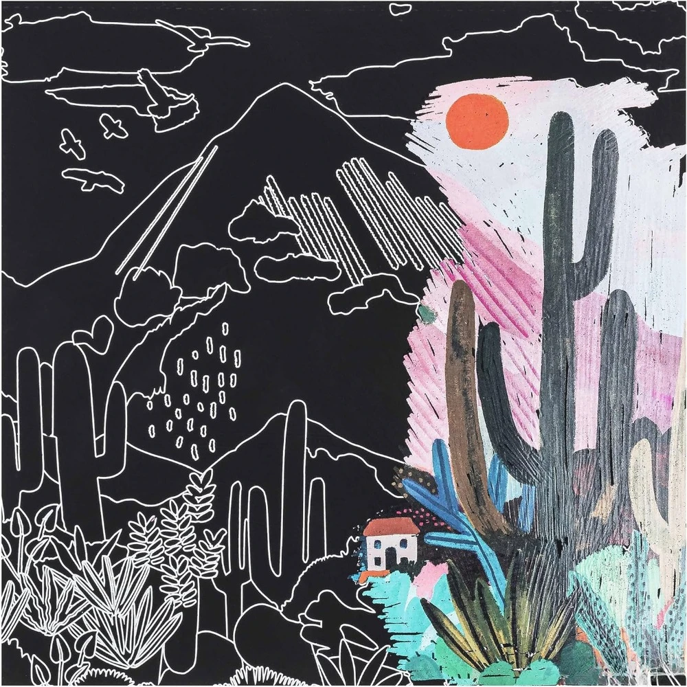 Draft Art Paper Pad - Happy Scenery - 6 designs, metal-guided art, double-pointed stylus and brush