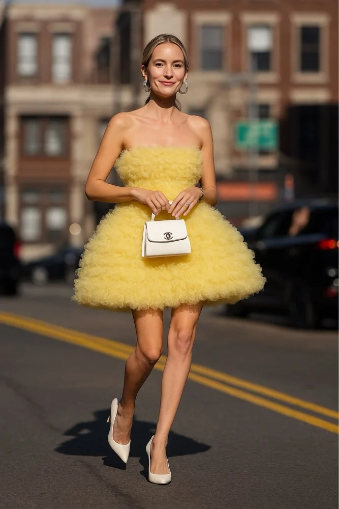 Bonito amarelo camadas tule vestido curto malha fofa sem alças segundo vestido de casamento mini comprimento em camadas babados tule vestidos de festa