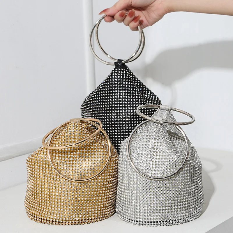 

Сумка для ужина со стразами и бриллиантами, портативная банкетная сумка с двойным кольцом, женская вечерняя сумка