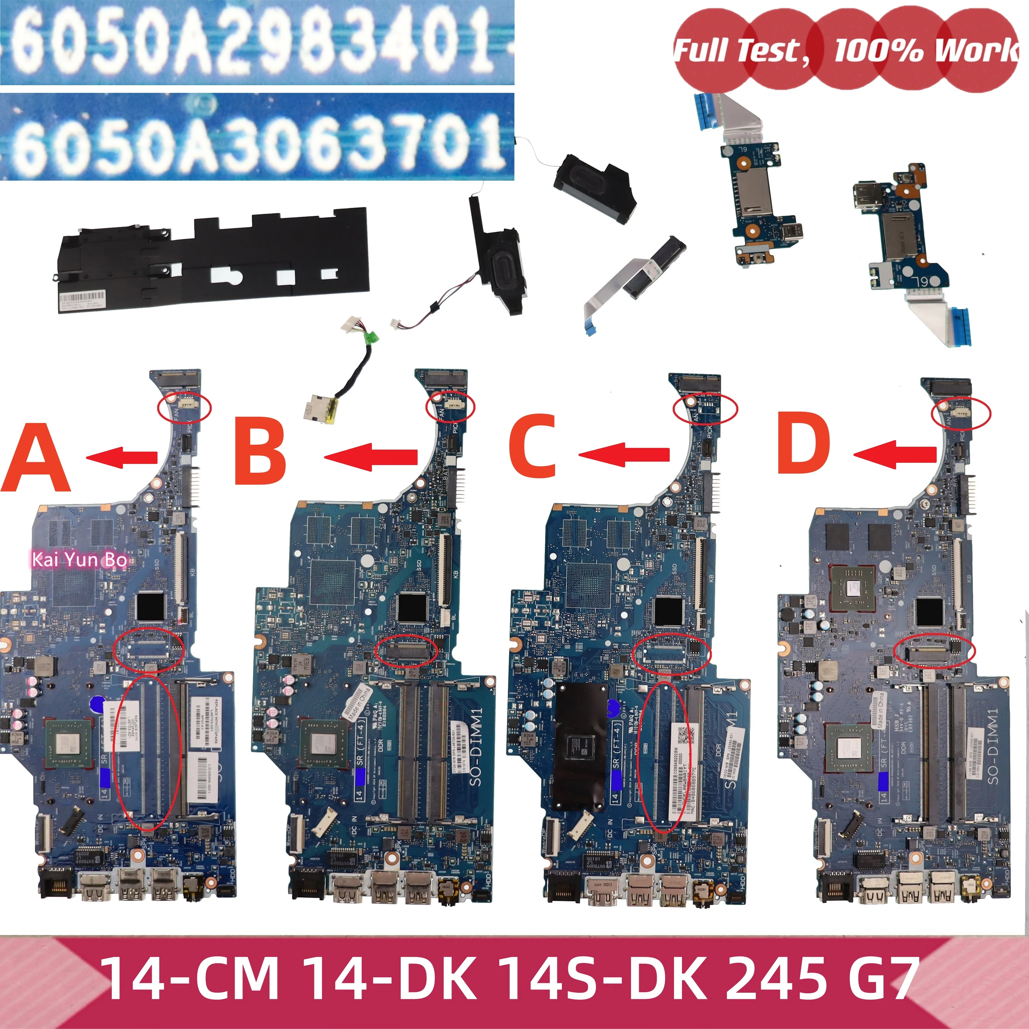 6050A2979701 6050A2983901 6017B0971201 799735 L23384-001 6043B0239311 Placa Base para Laptop HP 14-CM 14-DK 245 G7 6050A3063701 6050A2983401, Altavoz, Ranura SD, Tipo-C, USB, Cable para Disco Duro HDD