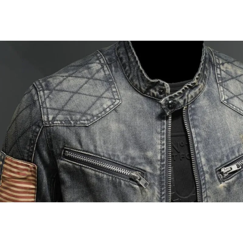 New Men\'s Retro Classic Denim Jacket Autumn Trendy Casual Versatile Streetwear High Street Handsome Cycling Wear Men\'s Clothing