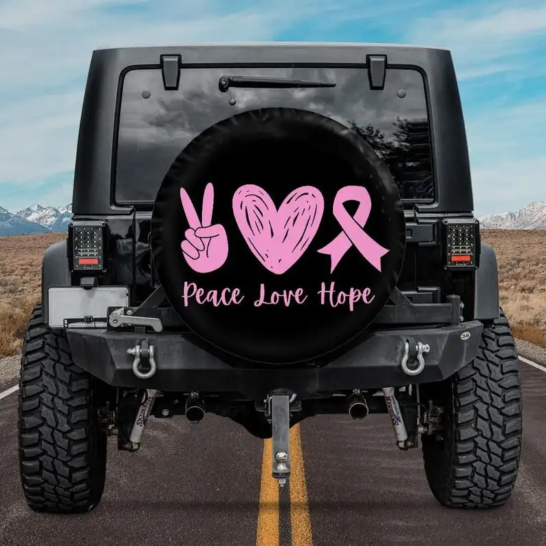 Awareness Ribbon Spare Tire Cover Any Color, Love Peace Hope Spare Tire Cover with backup camera hole, Car Accessories Women, Pi