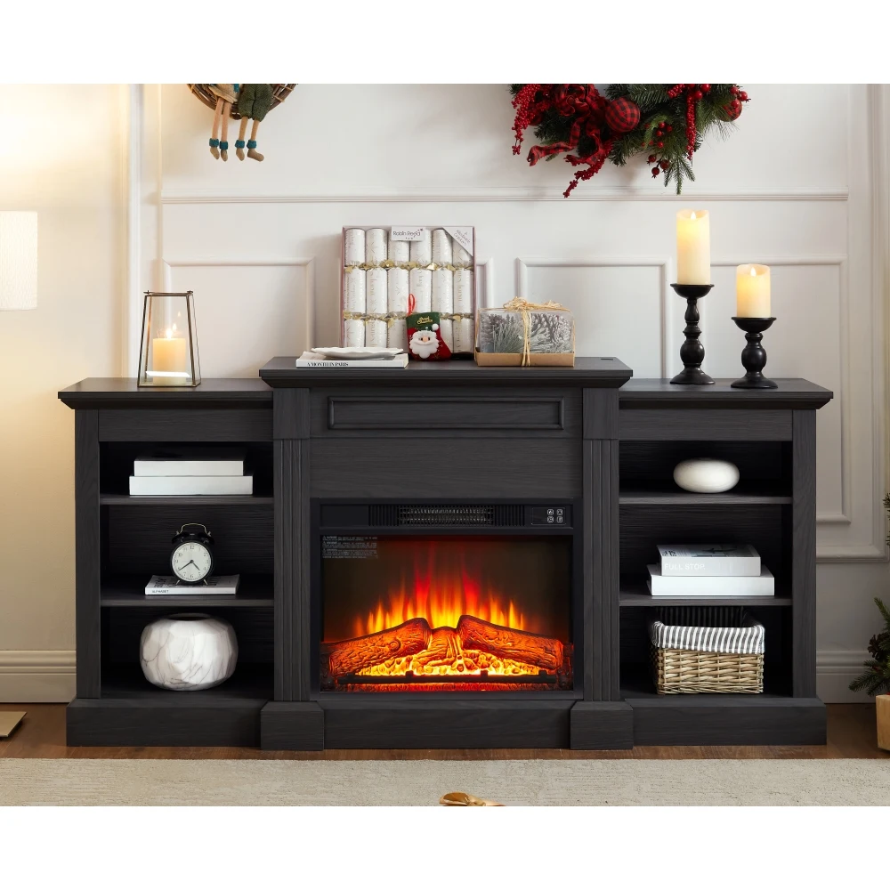 

Media console table with large locker with 23 "fireplace inserts for 70'" TV