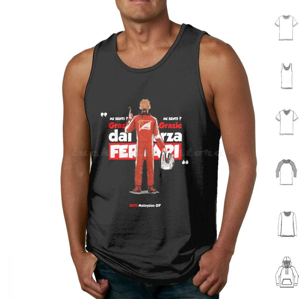 Vettel Grazie Grazzie Camisetas sin mangas Algodón estampado Grazie Vettel Vettel Radio Meme Diseño Vettel Radio Mi Senti Rojo