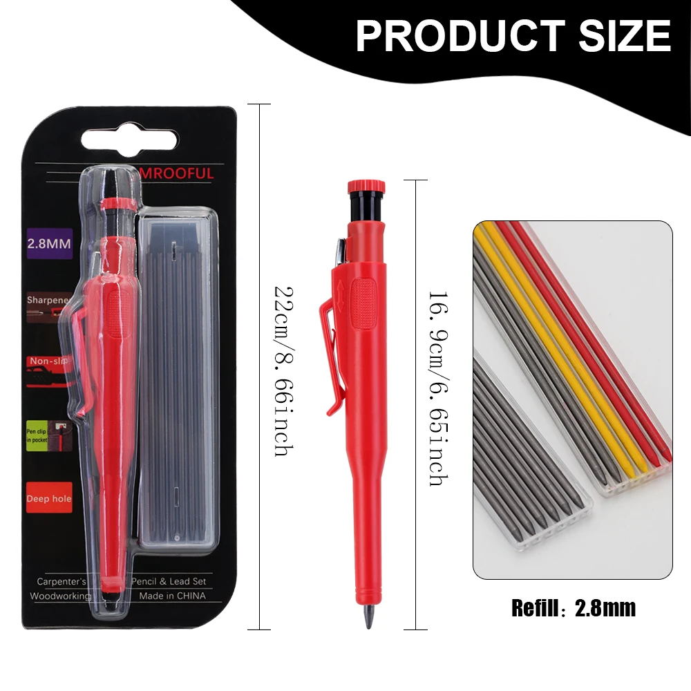 2.8 mm Carpenter's Pencil Set with Protective Cover and Sharpener 2B Leads Woodworking Tools Carpenter Engineers Supplies