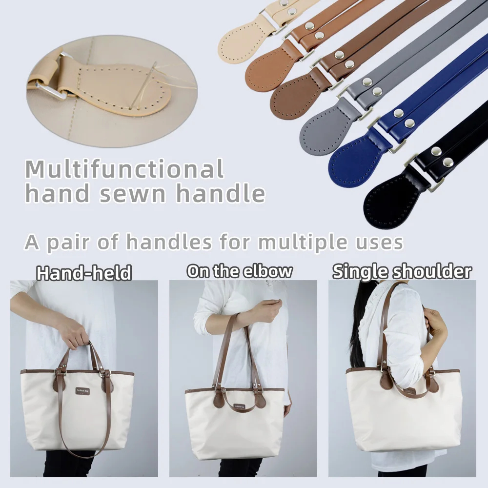 1 Pair of Multifunctional Hand Stitched Sewn Leather Bag Straps Handles Replacements for Single Shoulder Held Bags Accessories