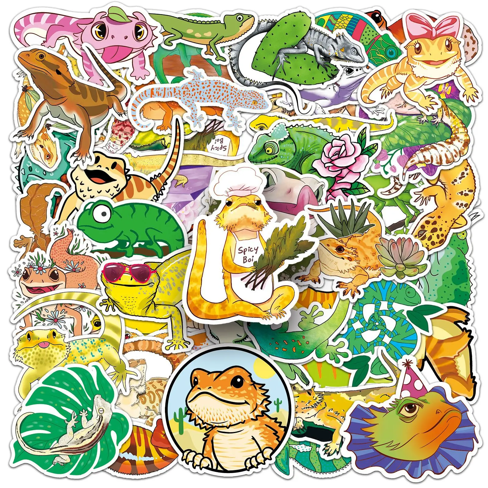 10/30/50PCS Cartoon Reptile Lizard Stickers Waterproof PVC Graffiti Decals DIY Laptop Phone Luggage Suitcase Sticker Toys Gift