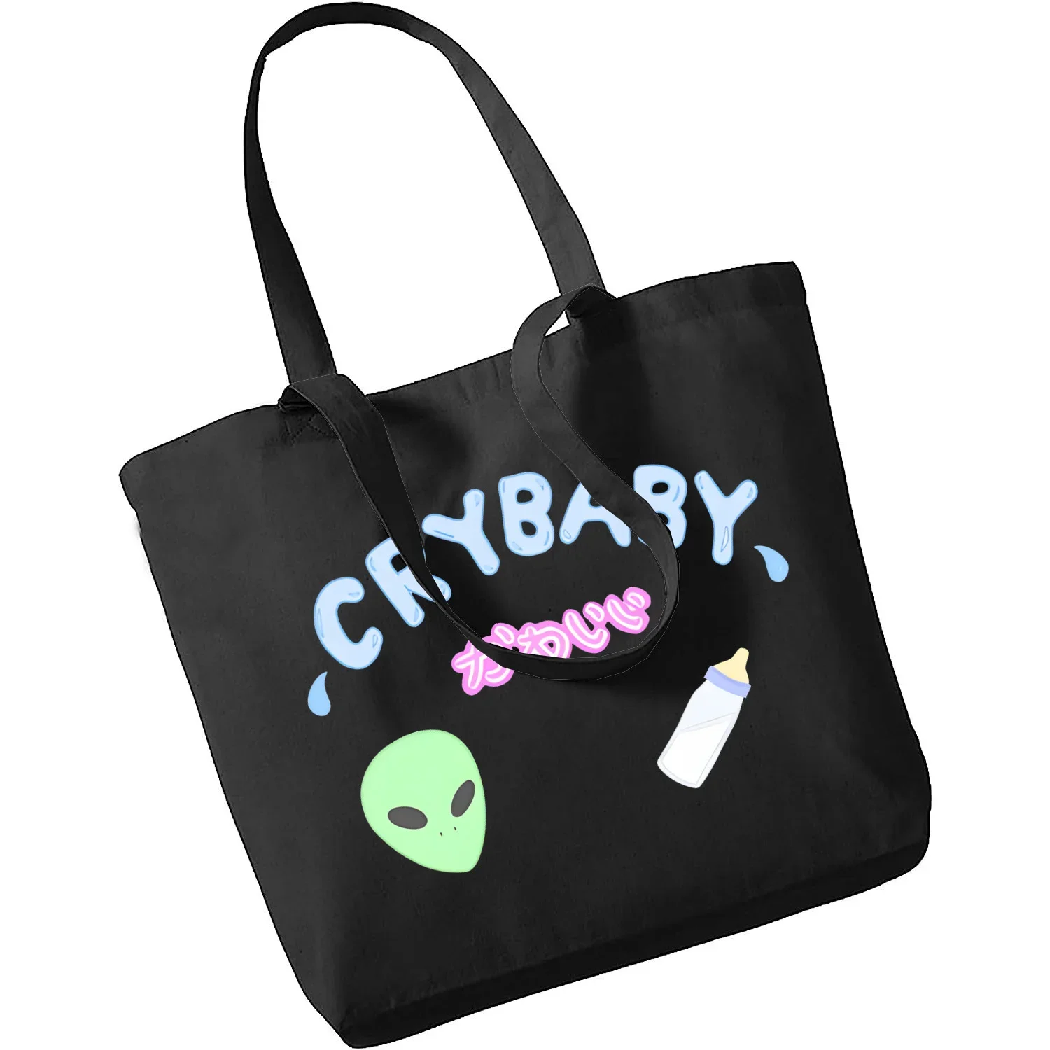 Black Tote Bags Kawaii K-12 Melanie Martinez Shopping Black Bags Canvas Tote Bag Mom Reusable Harajuku Bag Handbag Shoulder Bag