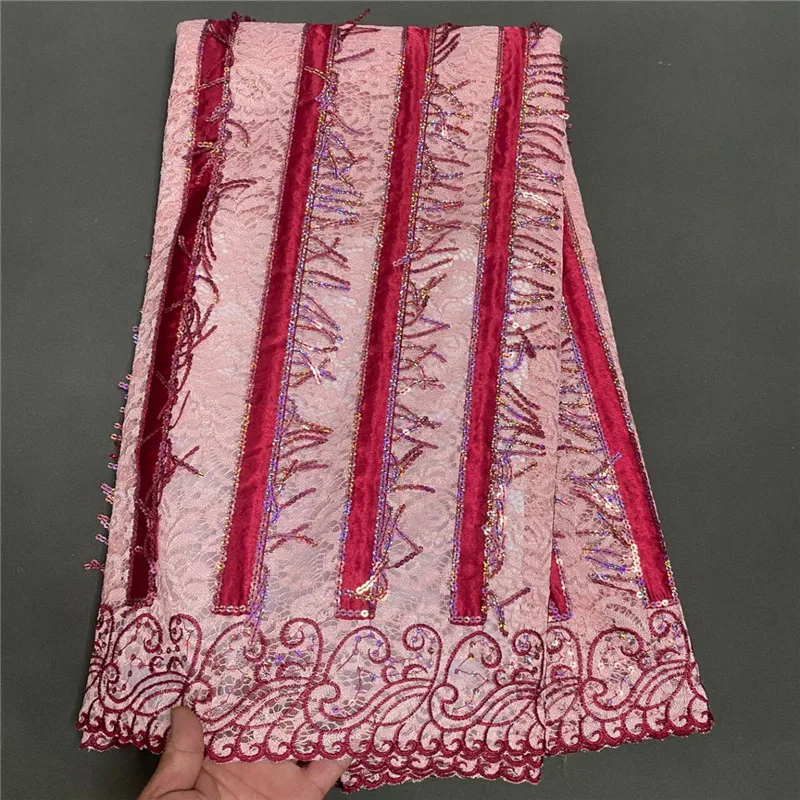 

5 Yard Hot Selling French Lace With Sequins African Tulle Cord Guipure Lace Net Embroidered Fabric For Wedding Party PS90601