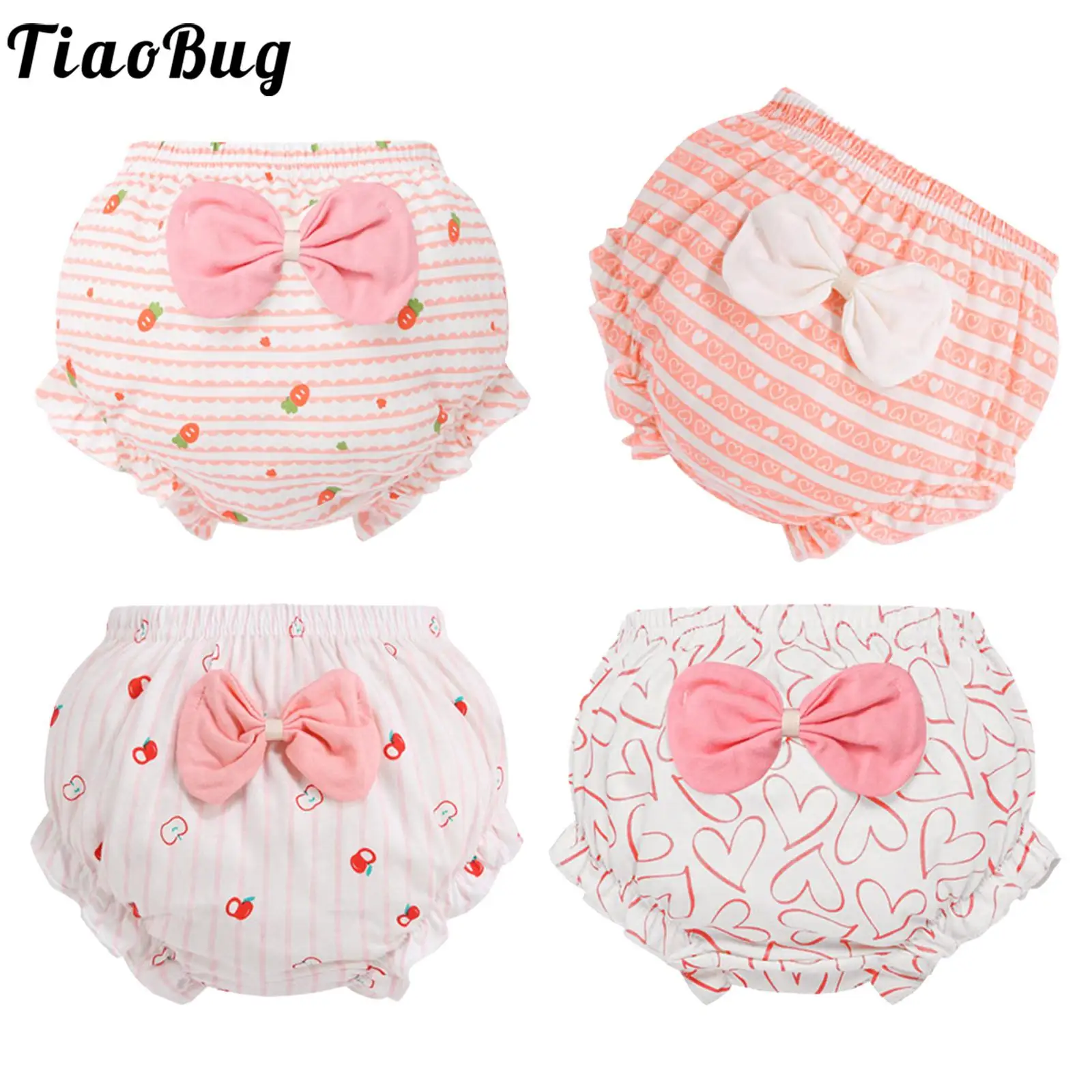 4Piece/Lot Baby Kids Girls Cotton Panties Infant Newborn Fashion Cartoon Print Bowknot Brief Crawl Underwear Comfort Underpants