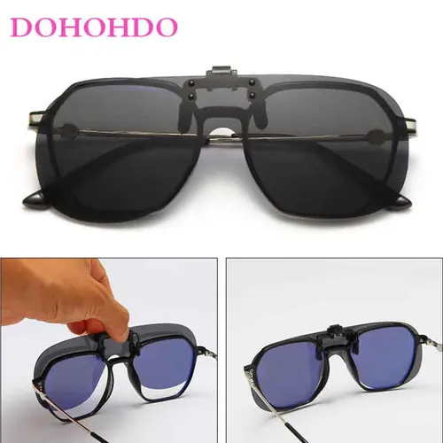 Imagen 2 del producto Vintage hombres Flip Up Clip en Gafas De Sol polarizadas fotocromáticas lente amarilla Gafas De conducción nocturna Gafas femeninas Gafas De Sol