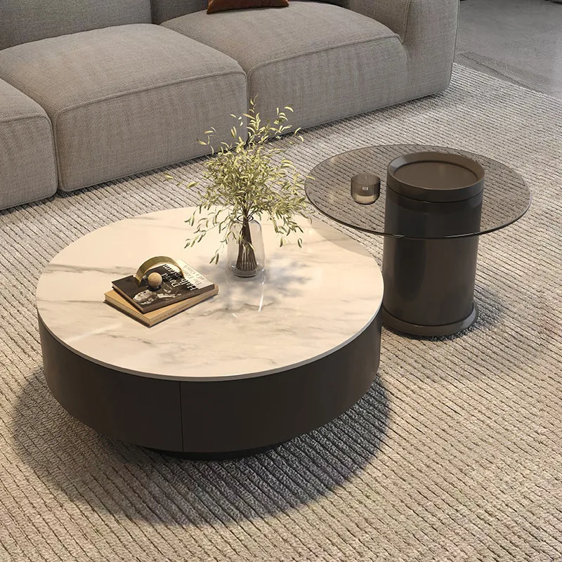 

Modern simple light luxury minimalist rock slab coffee table small apartment living room household tea table size round coffee t