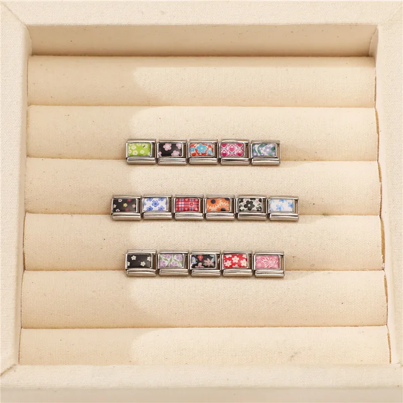 New Creative Flowers Series Cherry Heart Tulip Italian Charm Links Fit 9mm Stainless Steel Bracelet Women Men DIY Making Gift