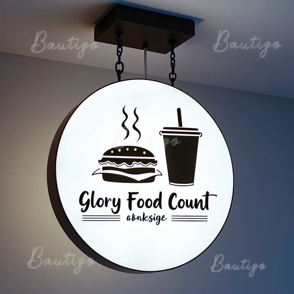 Custom LED Light Box Outdoor Business Sign Round Waterproof Acrylic Double Sided Backlit Advertising Ceiling Mounted Sign