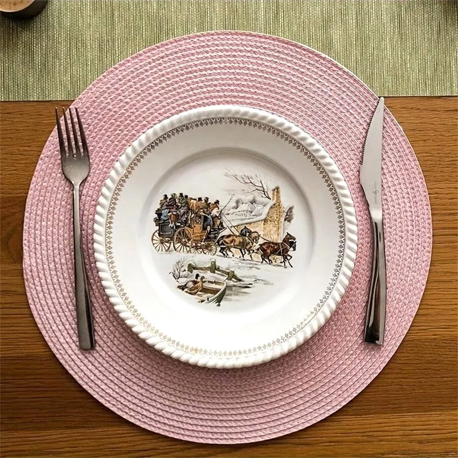 1/2/4/6/8pcs Cute Pink Round Placemats, Nordic Minimalist Kitchen Decor Table Mats, Cup and Plate Mats, Suitable for Daily Use